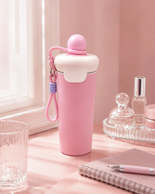 Cute Pastel Insulated Stainless Steel Tumbler with Carry Lanyard, Leak‑Proof Travel Water Bottle for Daily On‑the‑Go Use