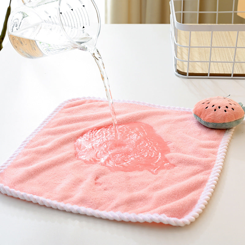 Cute Fruit Hanging Hand Towel, Soft Absorbent Coral Fleece Kitchen Bathroom Hand‑Drying Towel with Loop