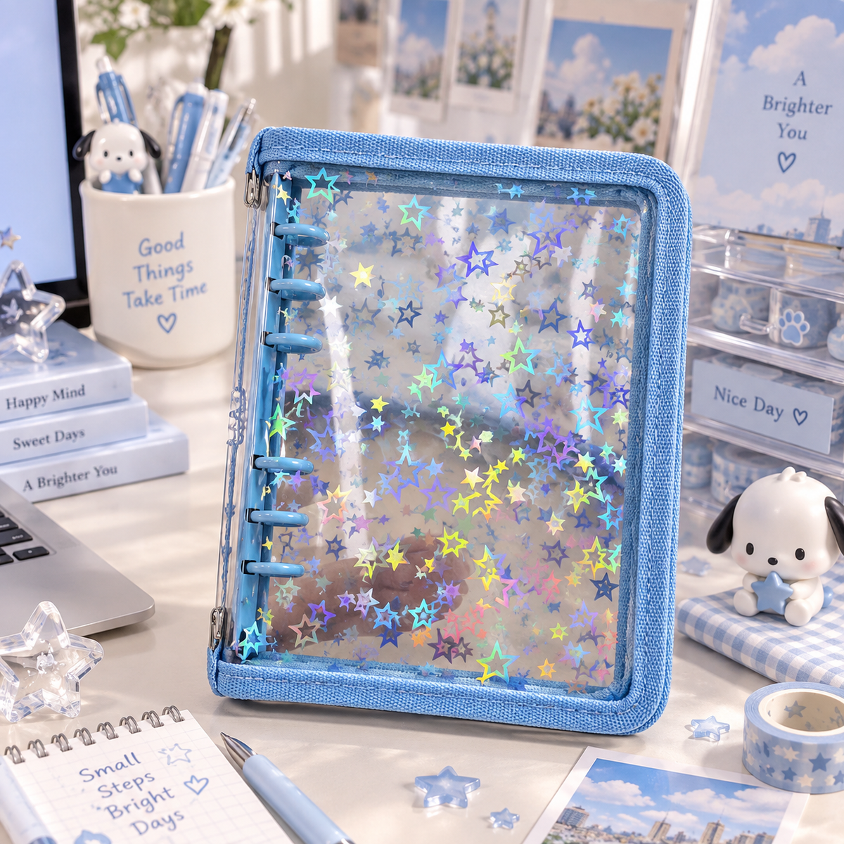 Holographic 6-Ring Zipper Binder