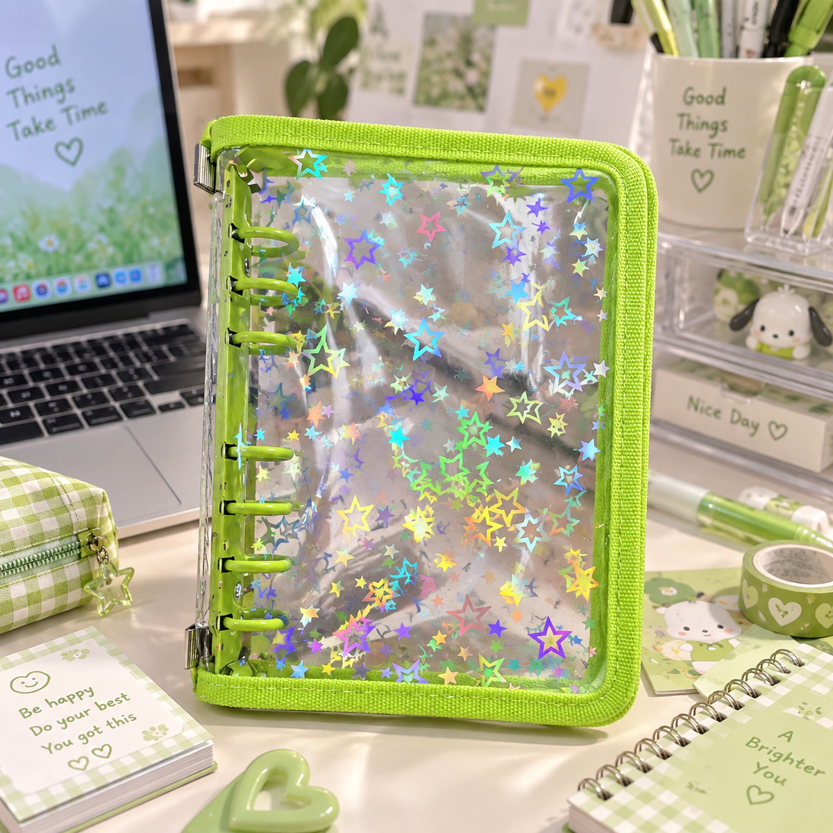 Holographic 6-Ring Zipper Binder