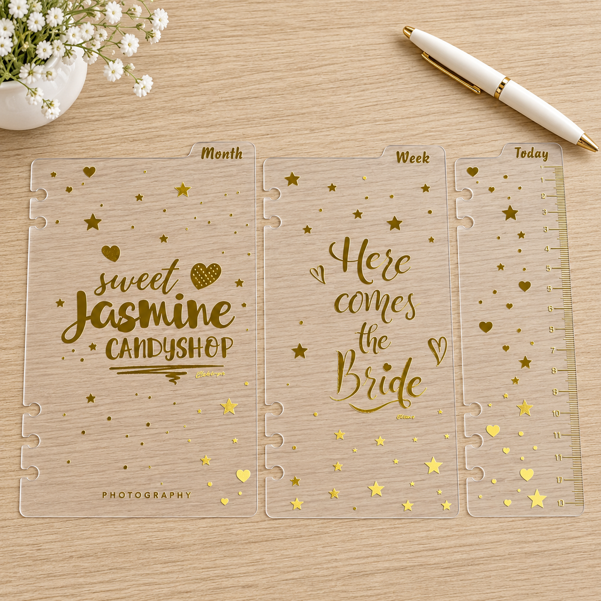 Transparent Gold Foil Planner Dividers