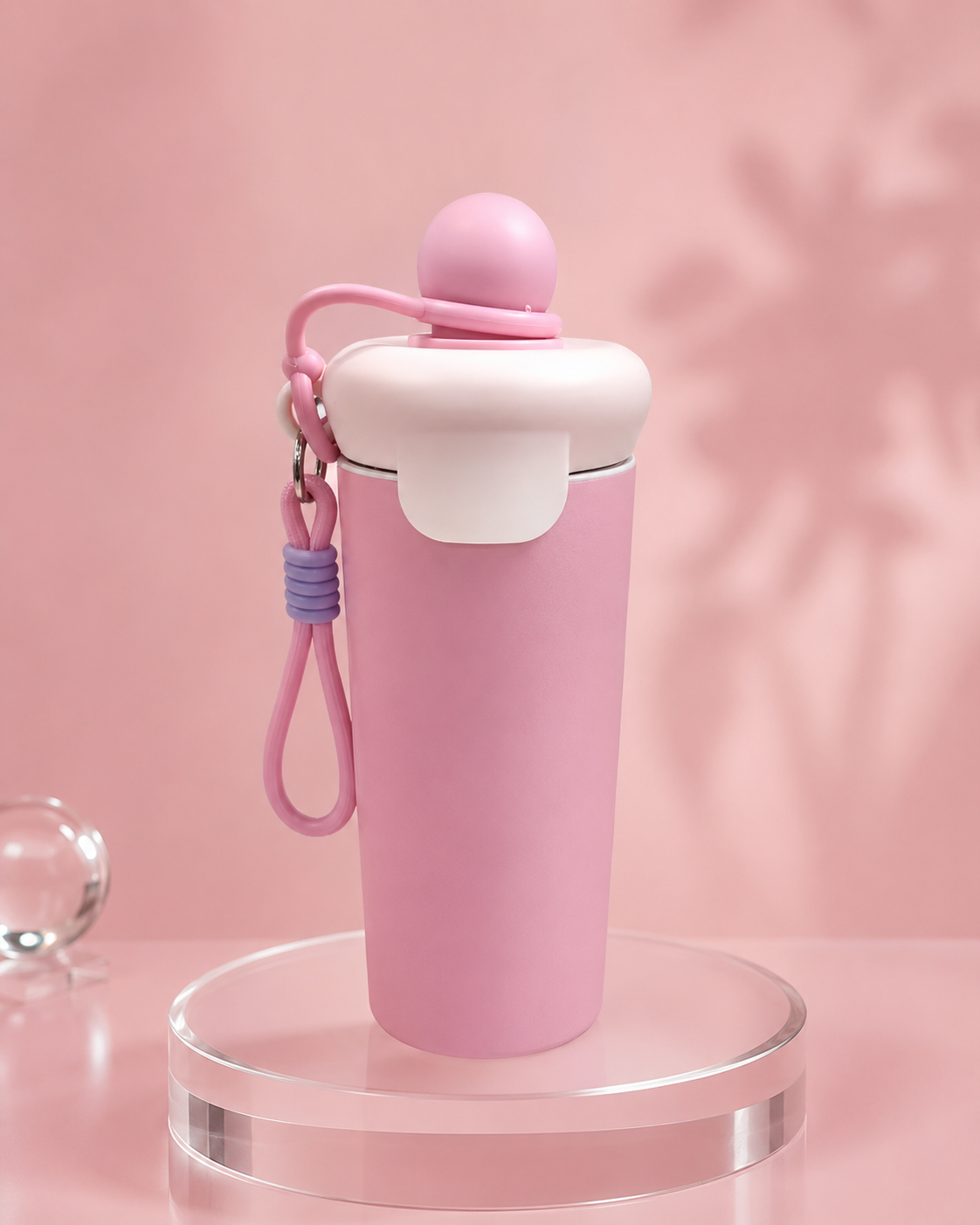 Cute Pastel Insulated Stainless Steel Tumbler with Carry Lanyard, Leak‑Proof Travel Water Bottle for Daily On‑the‑Go Use