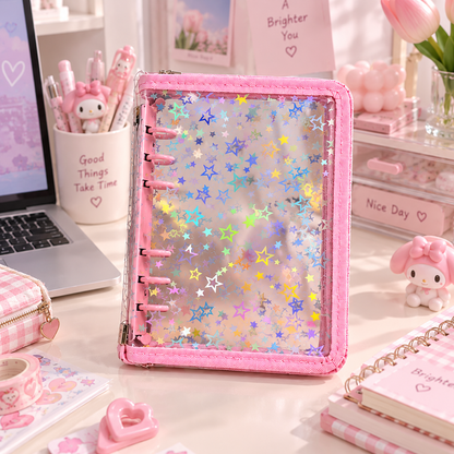 Holographic 6-Ring Zipper Binder
