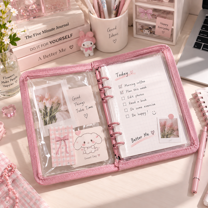 Transparent 6-Ring Zipper Binder, 5 Colors Available