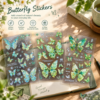 Mosaic Green Butterfly PET Stickers