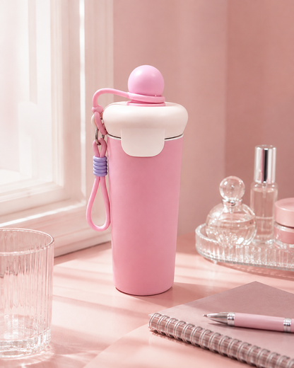 Cute Pastel Insulated Stainless Steel Tumbler with Carry Lanyard, Leak‑Proof Travel Water Bottle for Daily On‑the‑Go Use