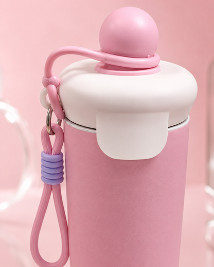 Cute Pastel Insulated Stainless Steel Tumbler with Carry Lanyard, Leak‑Proof Travel Water Bottle for Daily On‑the‑Go Use