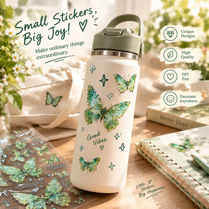 Mosaic Green Butterfly PET Stickers