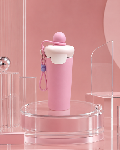 Cute Pastel Insulated Stainless Steel Tumbler with Carry Lanyard, Leak‑Proof Travel Water Bottle for Daily On‑the‑Go Use