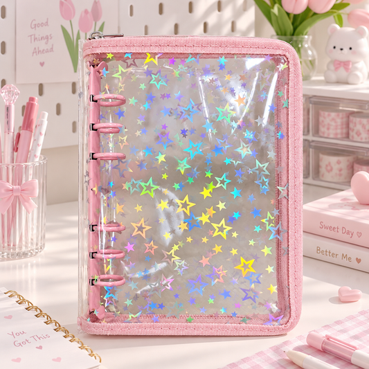 Holographic 6-Ring Zipper Binder