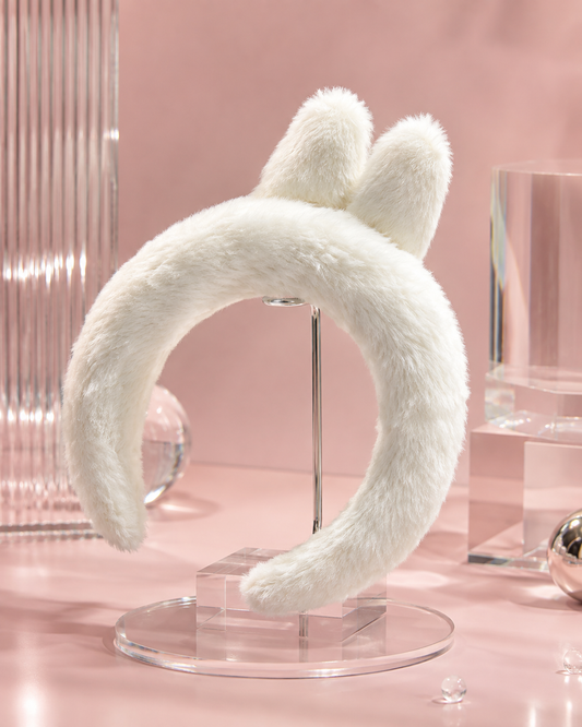 Fluffy Plush Bunny Ear Headband, Soft Cute Spa Hair Band for Skincare Makeup Shower