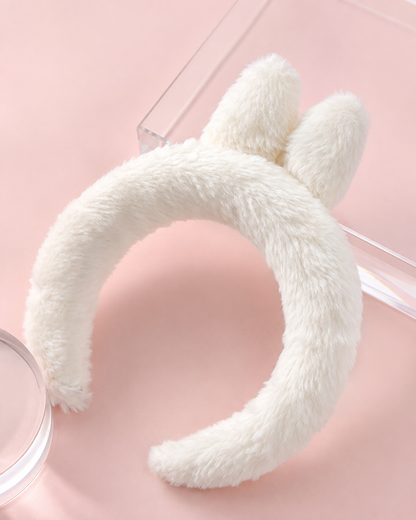 Fluffy Plush Bunny Ear Headband, Soft Cute Spa Hair Band for Skincare Makeup Shower
