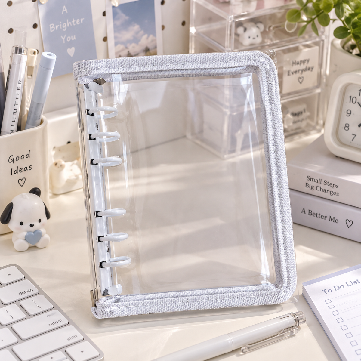 Transparent 6-Ring Zipper Binder, 5 Colors Available