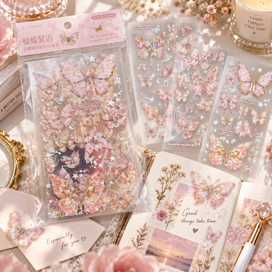 4 Styles Foil Butterfly PET Stickers