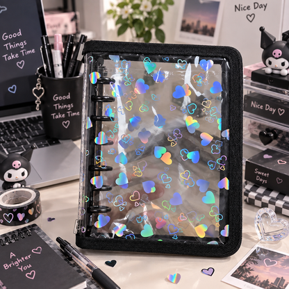 Holographic 6-Ring Zipper Binder