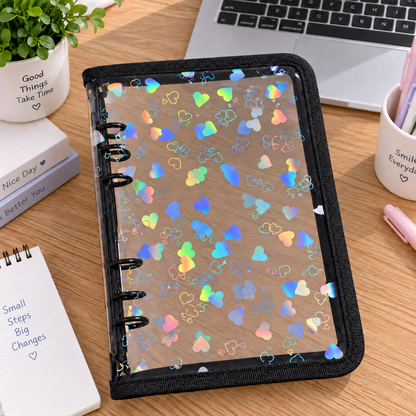 Holographic Clear Zipper Binder, 6-Ring Loose Leaf Notebook Cover