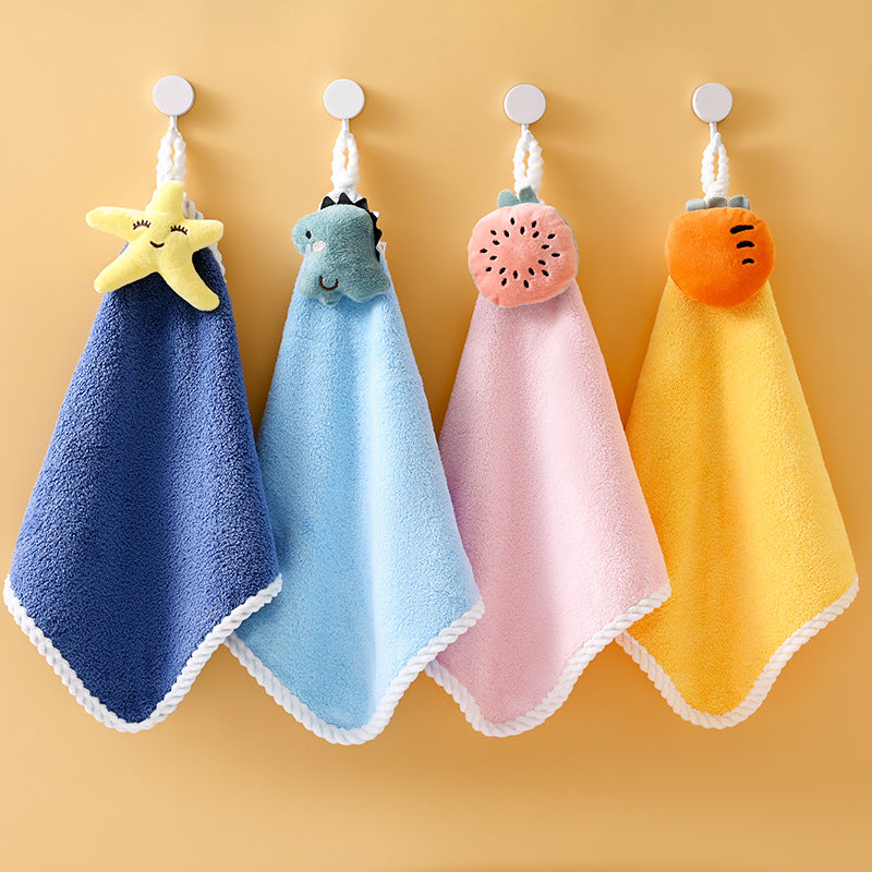 Cute Fruit Hanging Hand Towel, Soft Absorbent Coral Fleece Kitchen Bathroom Hand‑Drying Towel with Loop