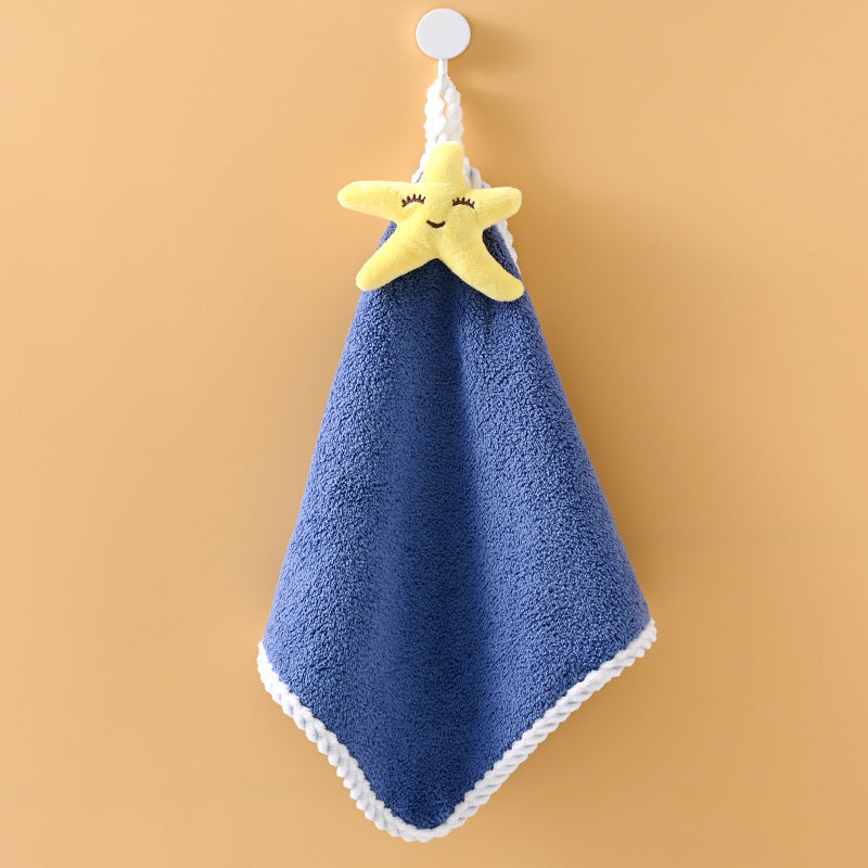Cute Fruit Hanging Hand Towel, Soft Absorbent Coral Fleece Kitchen Bathroom Hand‑Drying Towel with Loop