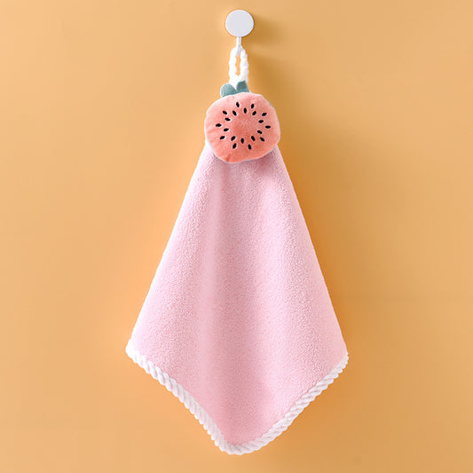 Cute Fruit Hanging Hand Towel, Soft Absorbent Coral Fleece Kitchen Bathroom Hand‑Drying Towel with Loop
