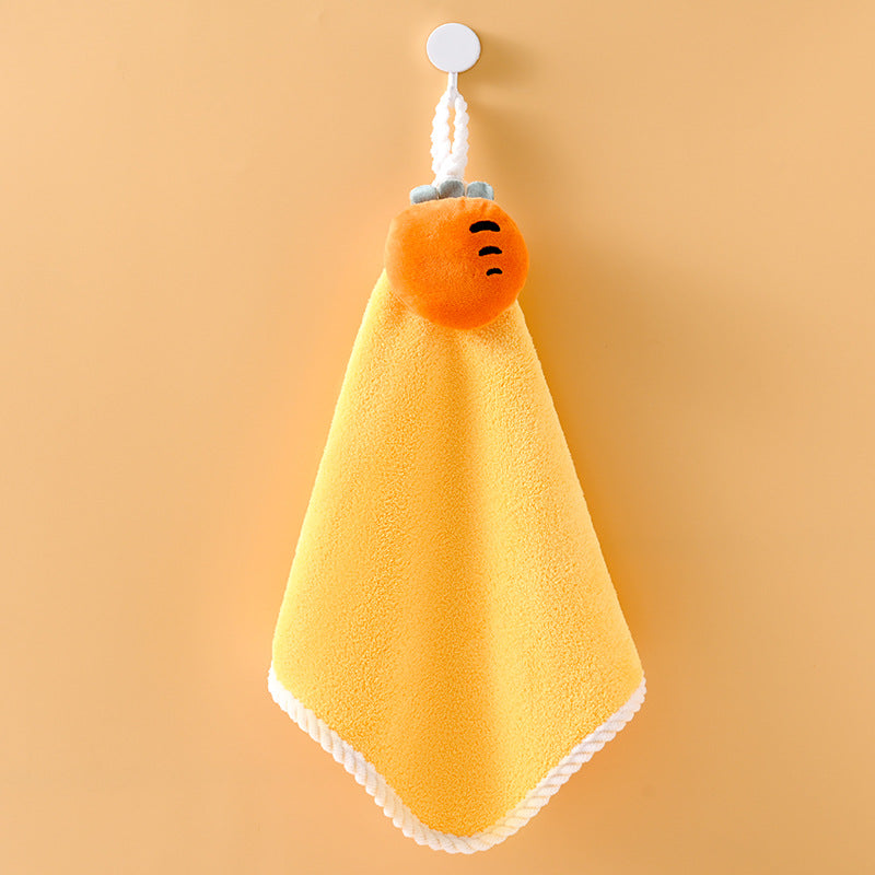 Cute Fruit Hanging Hand Towel, Soft Absorbent Coral Fleece Kitchen Bathroom Hand‑Drying Towel with Loop