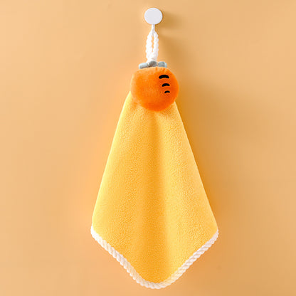 Cute Fruit Hanging Hand Towel, Soft Absorbent Coral Fleece Kitchen Bathroom Hand‑Drying Towel with Loop