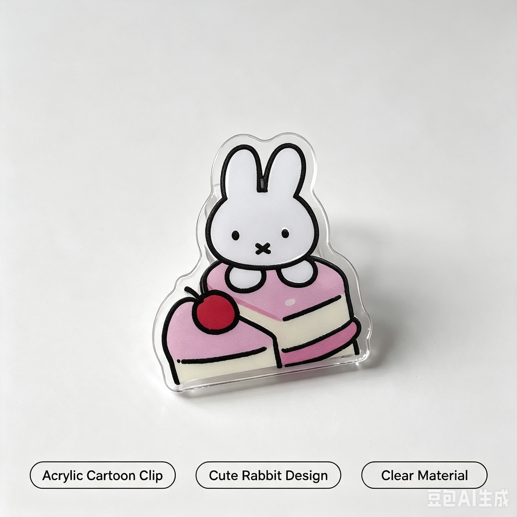 Acrylic Cartoon Clip – Cute Rabbit Cake Design Paper Clip for School & Office