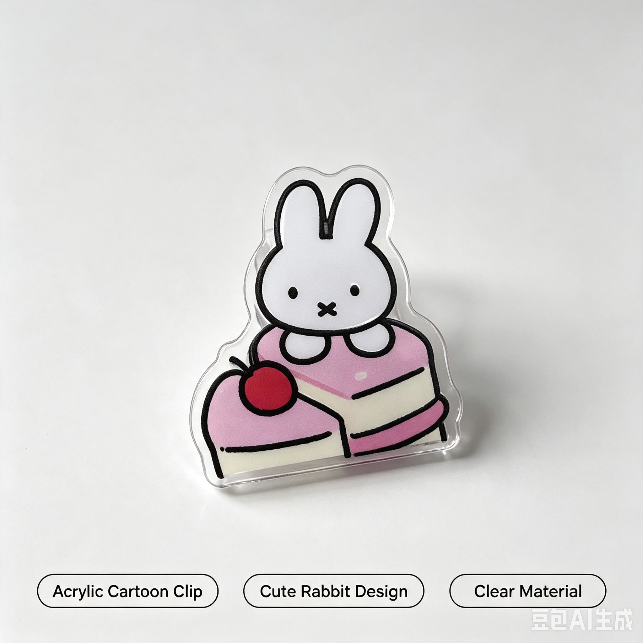 Acrylic Cartoon Clip – Cute Rabbit Cake Design Paper Clip for School & Office