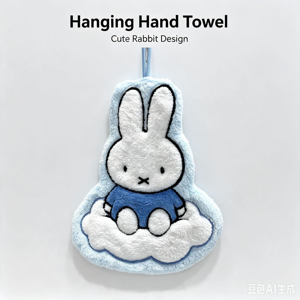 Miffy Rabbit Hanging Hand Towel, Cute Cloud Shaped Absorbent Towel for Bathroom Kitchen