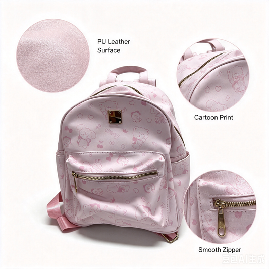 Pink Cartoon Backpack – Cute Character Print School Backpack for Students