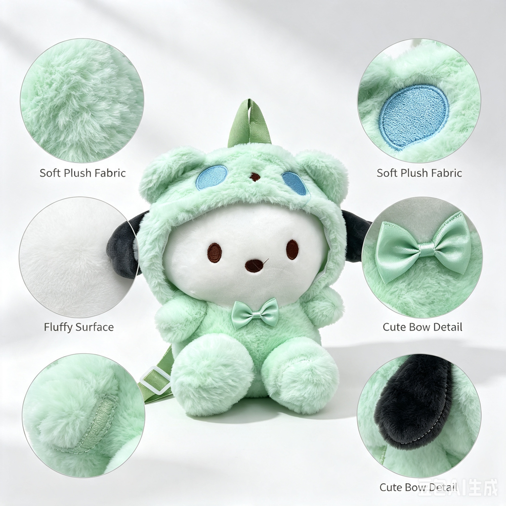 Green Character Plush Backpack – Cute Soft Fluffy Doll Bag for Kids & Daily Use