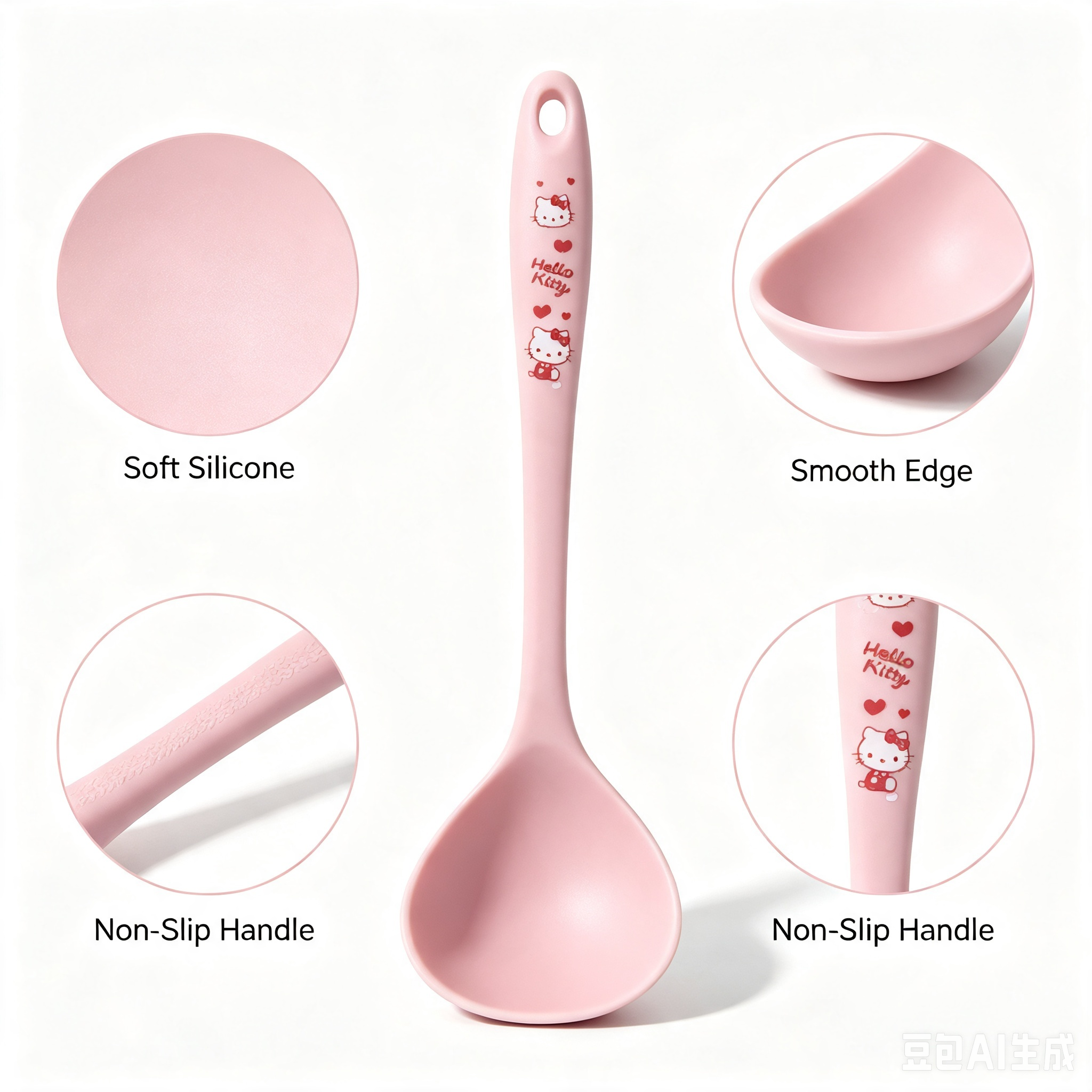 Cute Cartoon Silicone Soup Ladle – Pink Heat-Resistant Kitchen Spoon