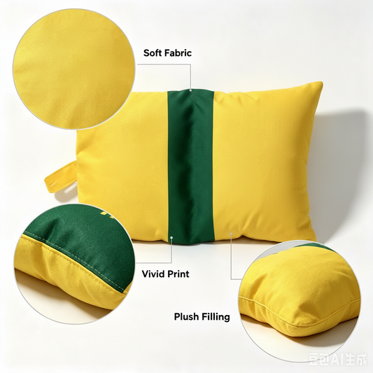 Portable Travel Pillow – Yellow Cartoon Print Soft Nap Pillow with Carry Handle