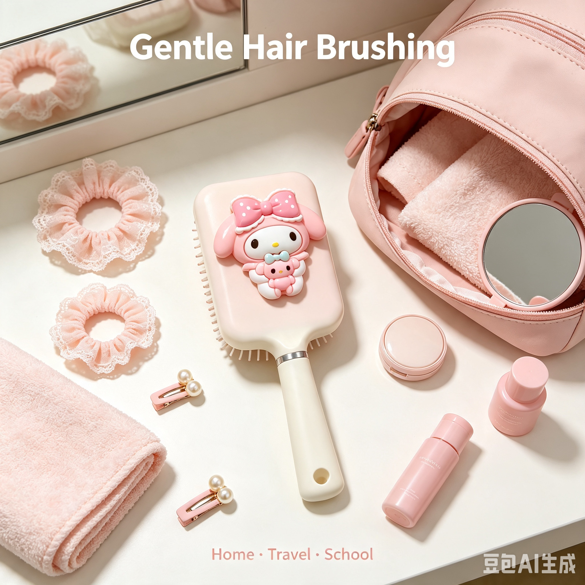 Cute Cartoon Hair Brush – Pink White Character Comb with Soft Bristles