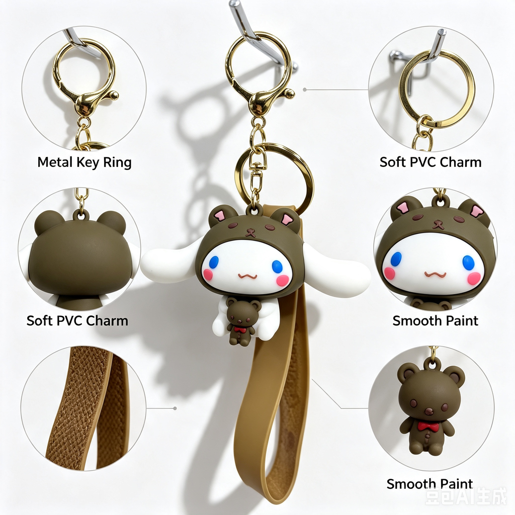 Cute Cartoon Keychain – Brown Character Charm Key Holder with Strap