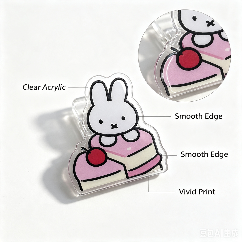 Acrylic Cartoon Clip – Cute Rabbit Cake Design Paper Clip for School & Office