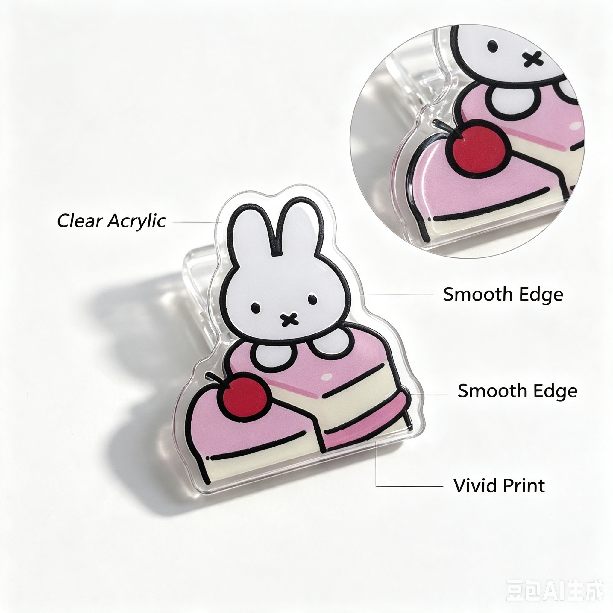 Acrylic Cartoon Clip – Cute Rabbit Cake Design Paper Clip for School & Office