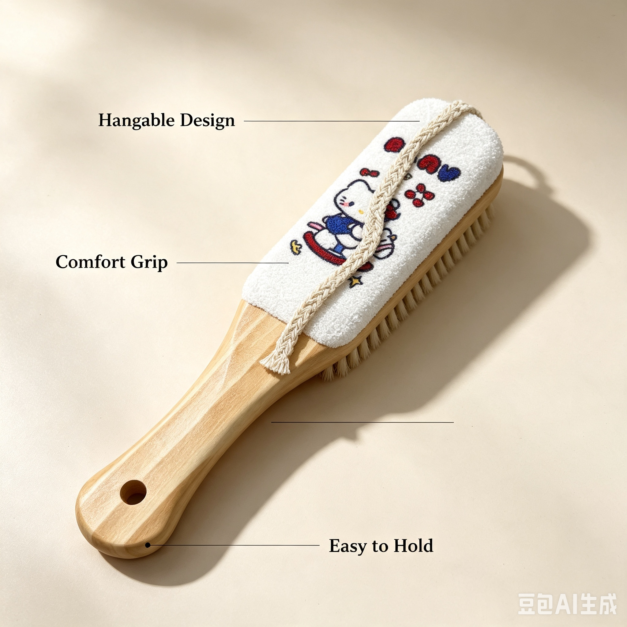 Cute Rabbit Bath Body Brush – Wooden Handle Soft Bristle Shower Brush