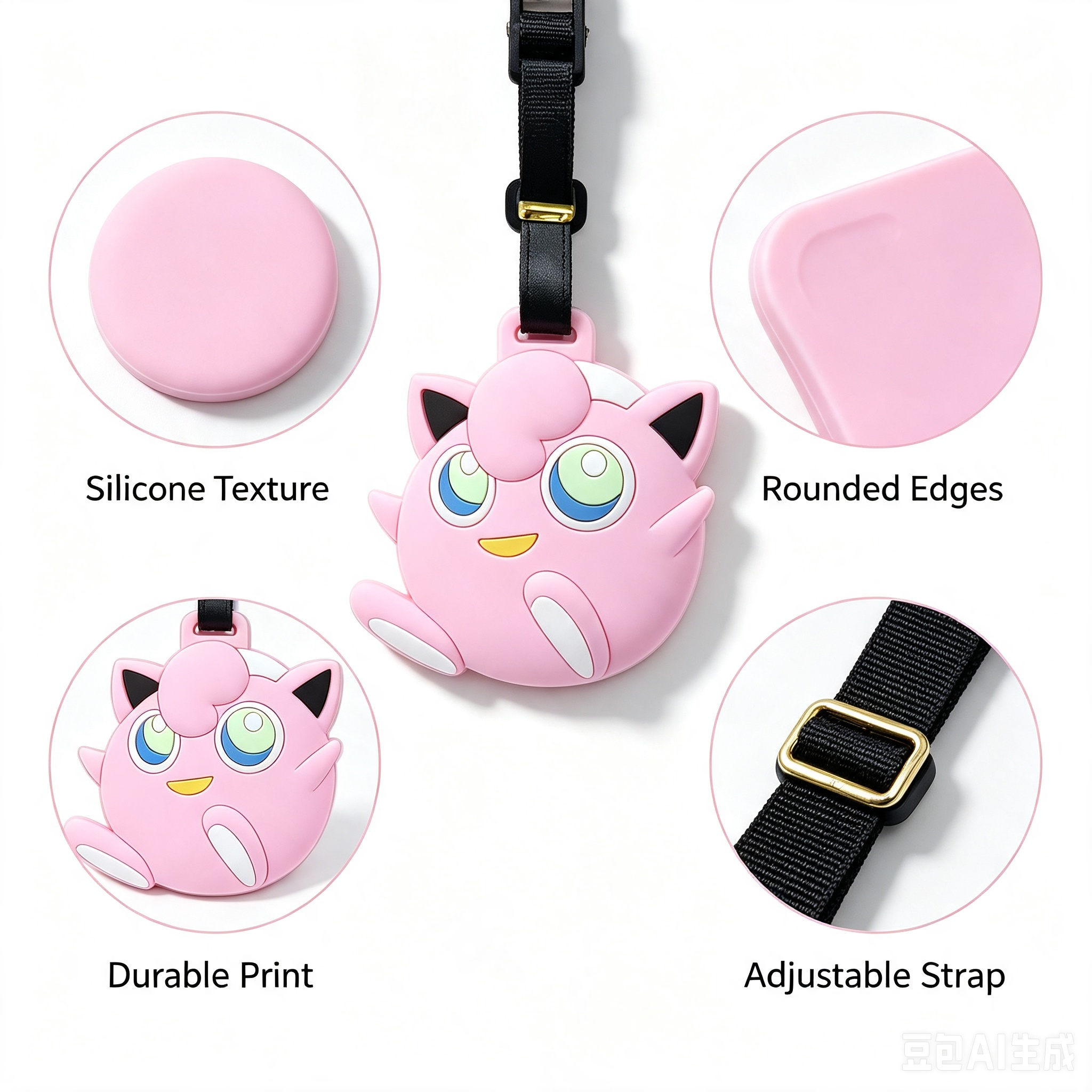 Cartoon Luggage Tag – Pink Soft Silicone Travel ID Tag with Strap