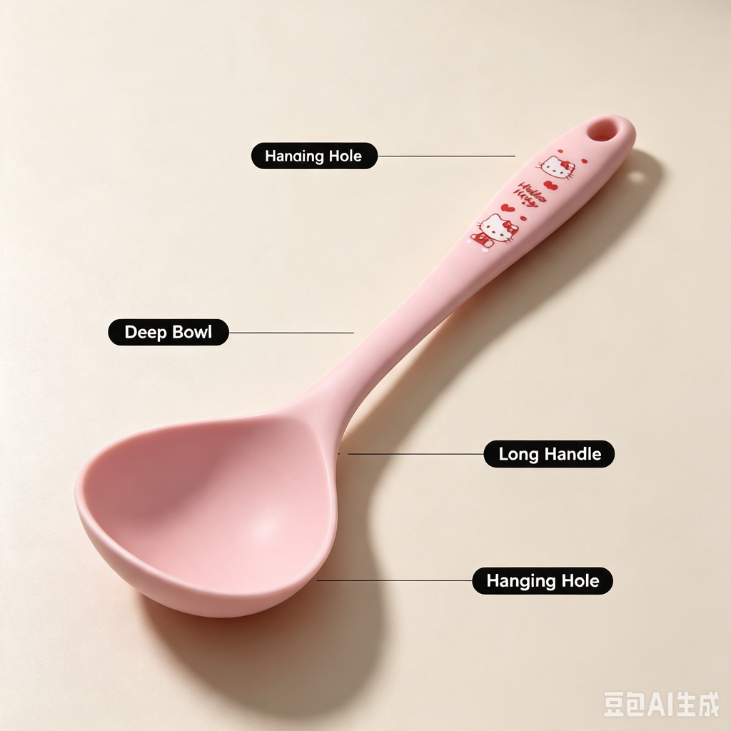 Cute Cartoon Silicone Soup Ladle – Pink Heat-Resistant Kitchen Spoon