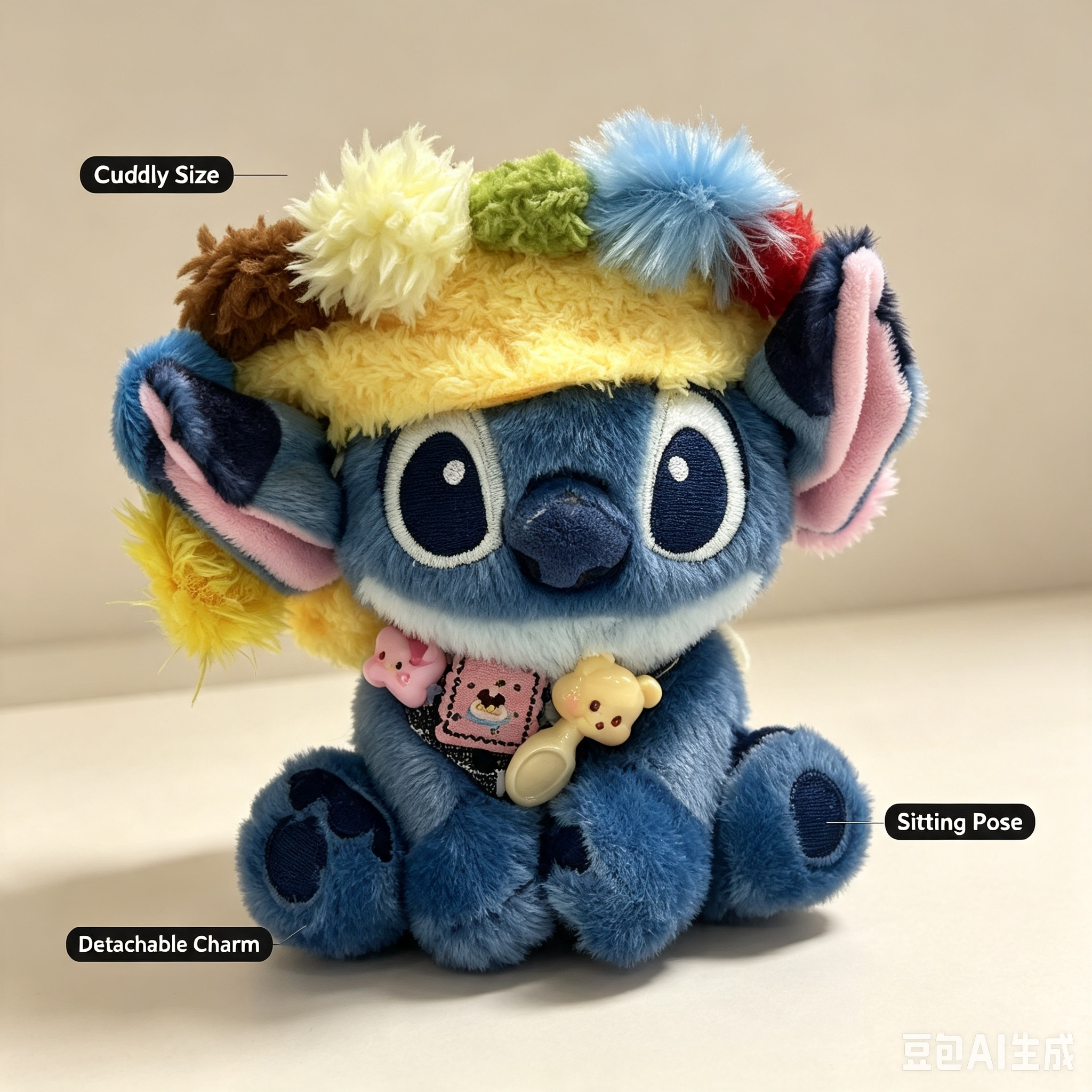 Cute Blue Character Plush Toy – Soft Fluffy Stuffed Doll with Flower Hat
