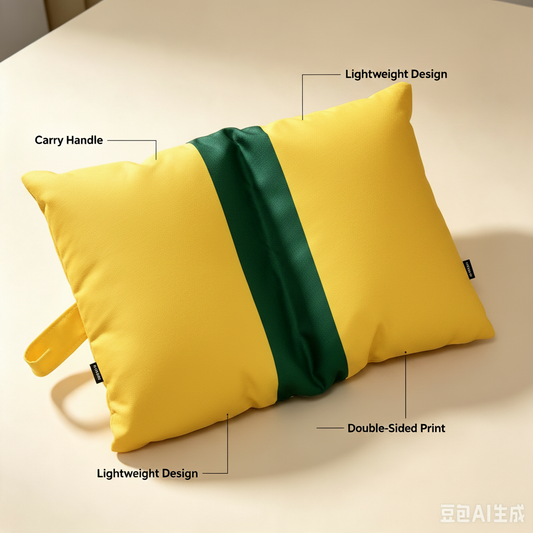 Portable Travel Pillow – Yellow Cartoon Print Soft Nap Pillow with Carry Handle