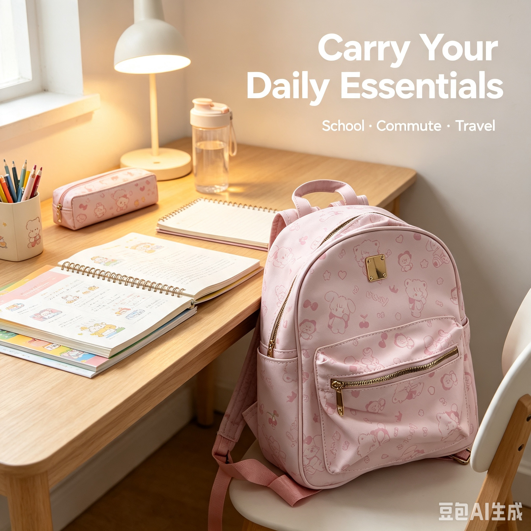 Pink Cartoon Backpack – Cute Character Print School Backpack for Students