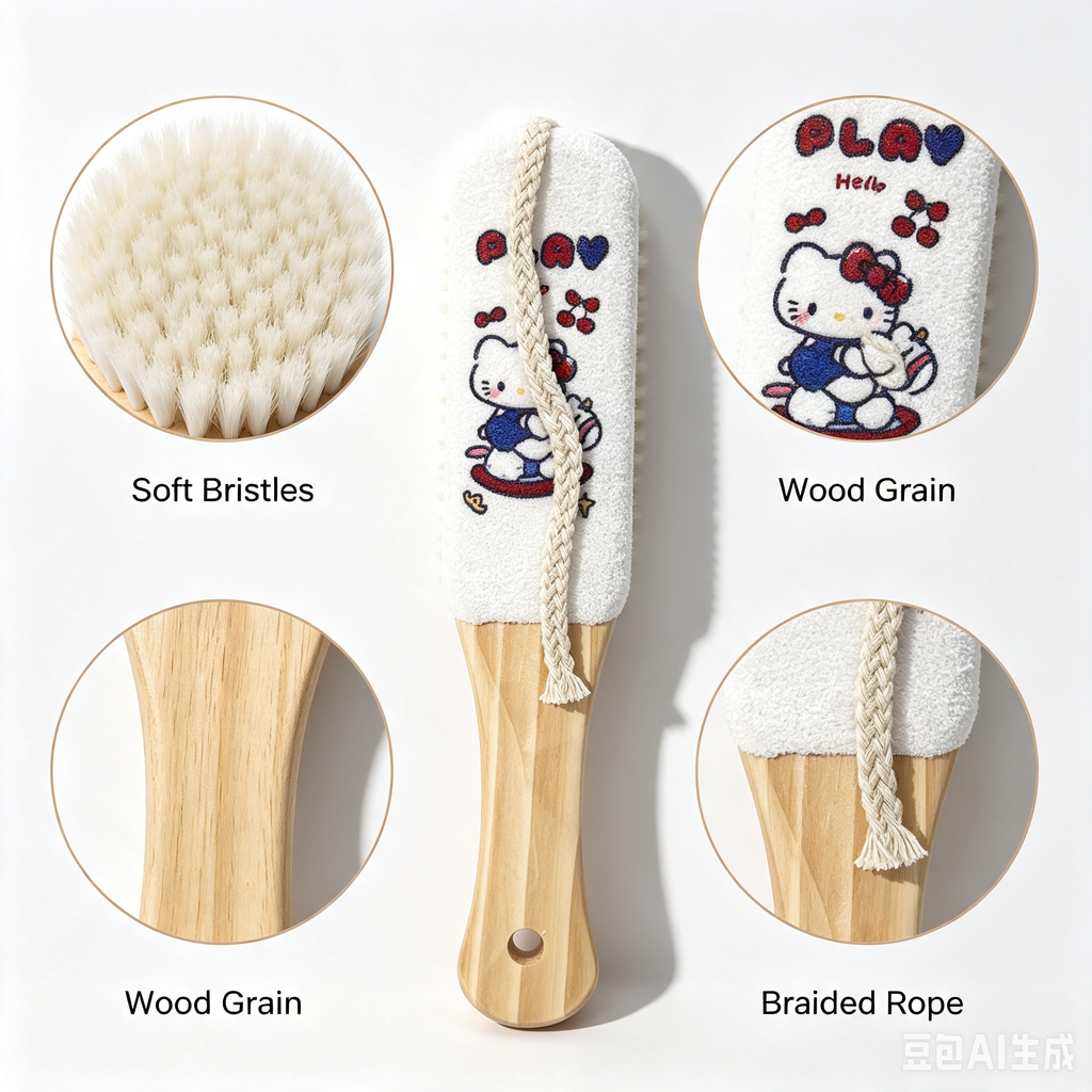 Cute Rabbit Bath Body Brush – Wooden Handle Soft Bristle Shower Brush