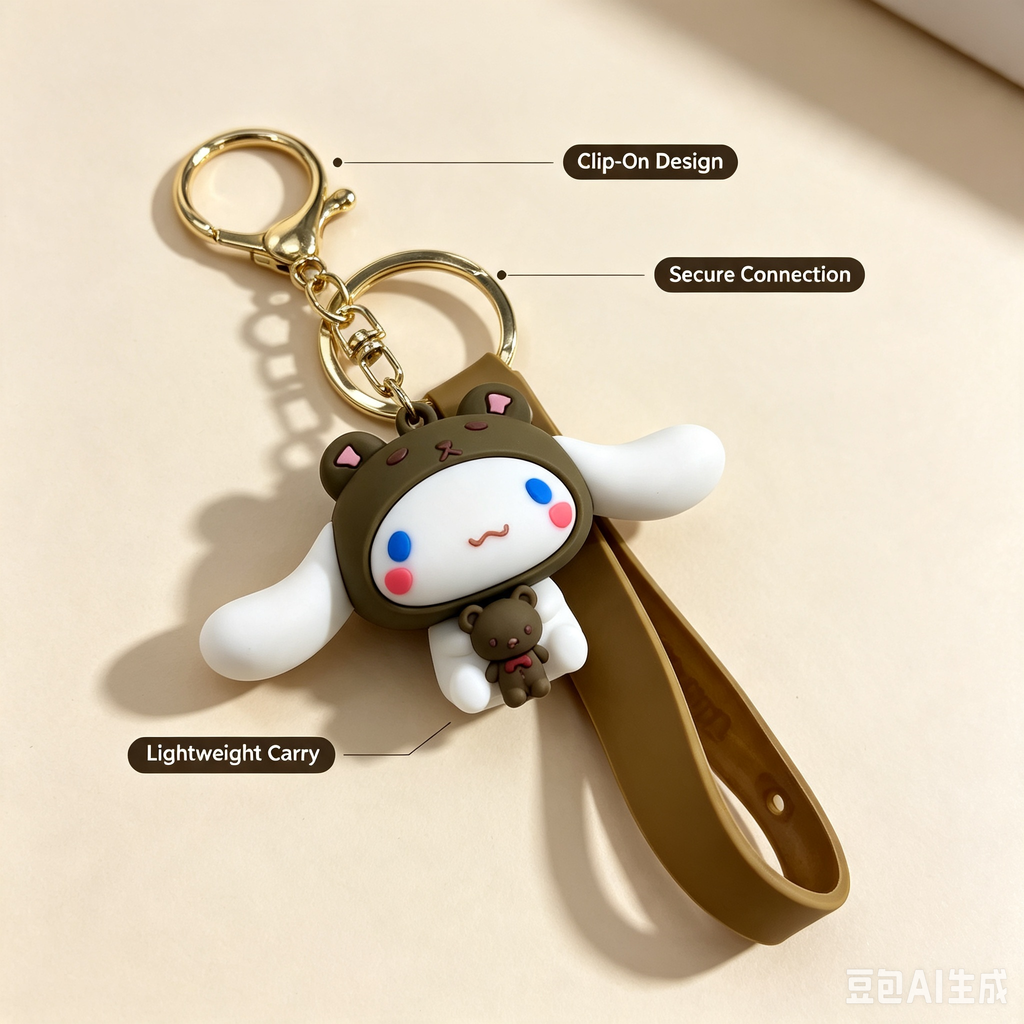Cute Cartoon Keychain – Brown Character Charm Key Holder with Strap
