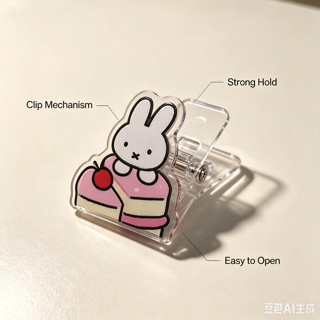 Acrylic Cartoon Clip – Cute Rabbit Cake Design Paper Clip for School & Office