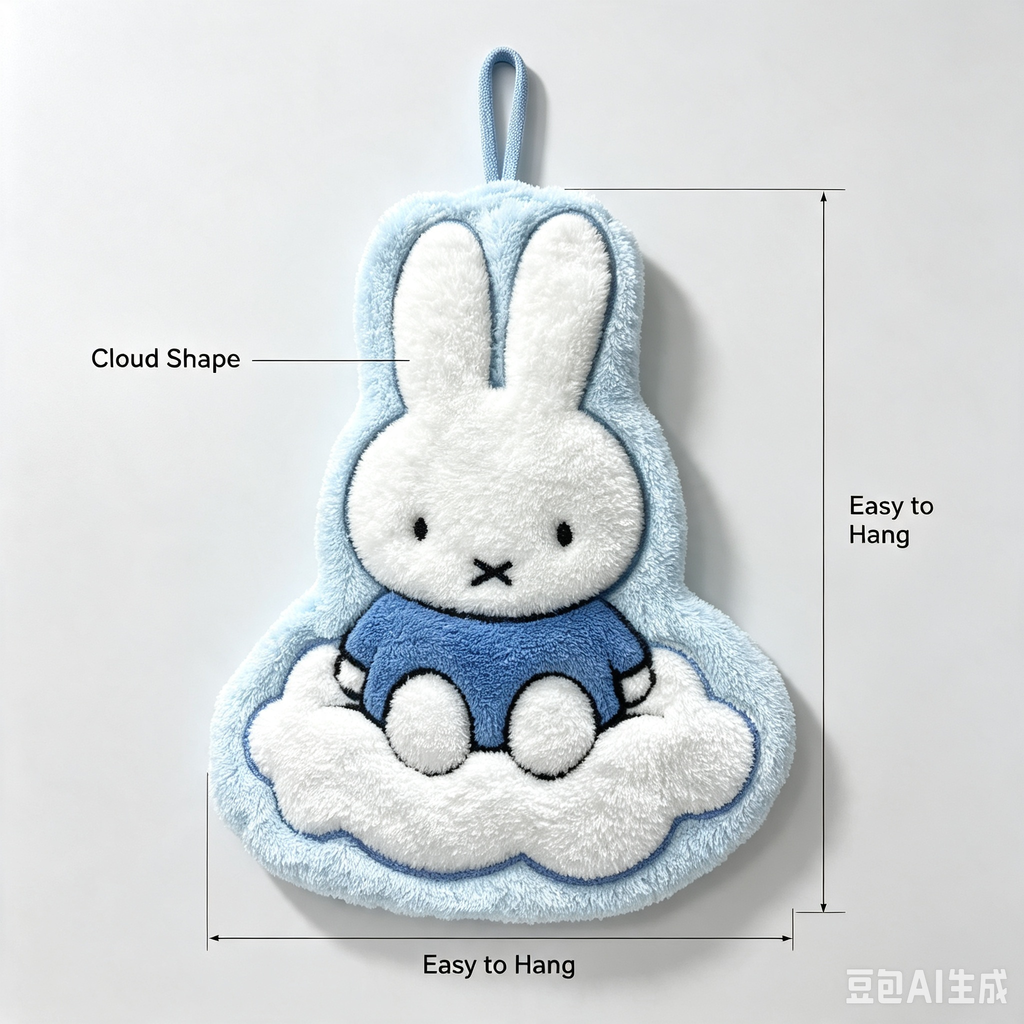 Miffy Rabbit Hanging Hand Towel, Cute Cloud Shaped Absorbent Towel for Bathroom Kitchen