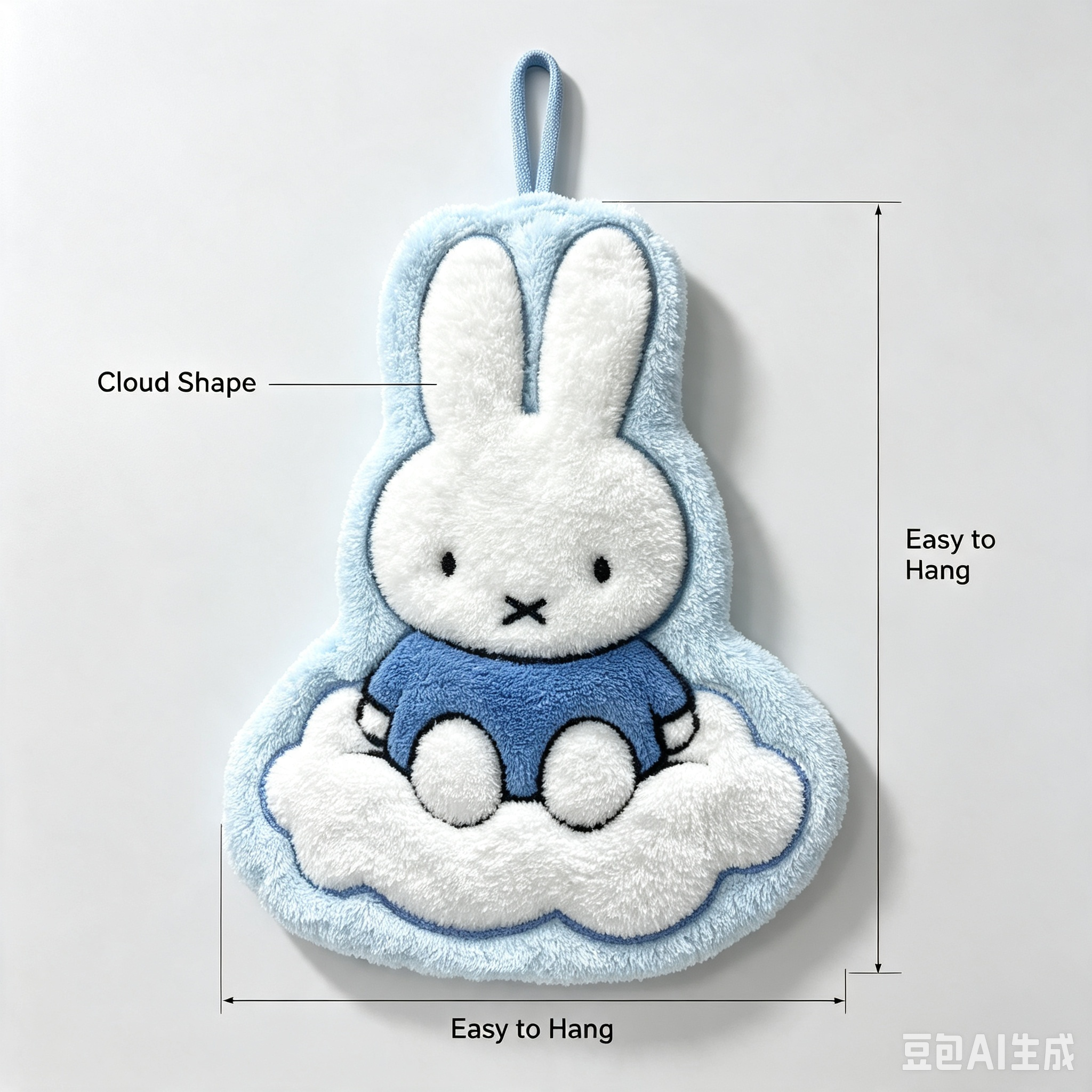 Miffy Rabbit Hanging Hand Towel, Cute Cloud Shaped Absorbent Towel for Bathroom Kitchen
