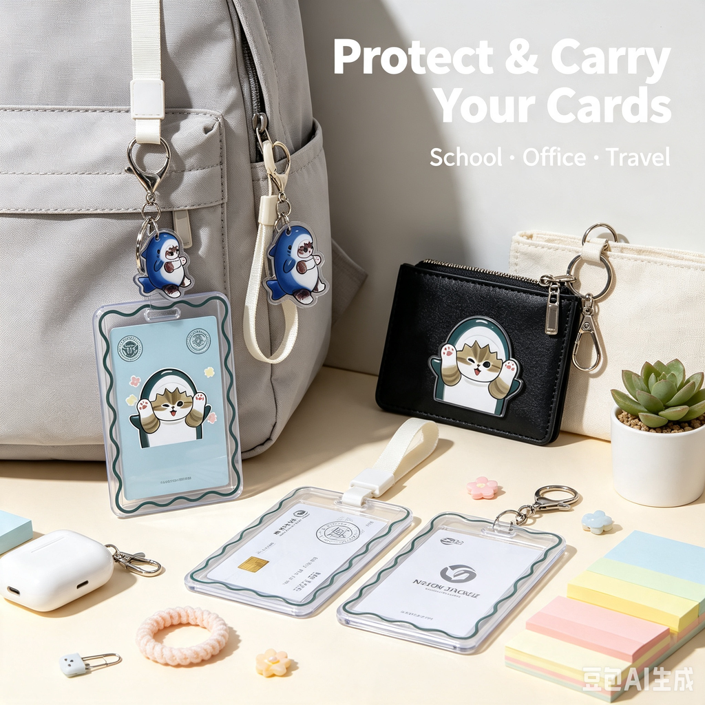 Clear Card Protector Case – Cute Cartoon ID Bank Card Holder with Keychain