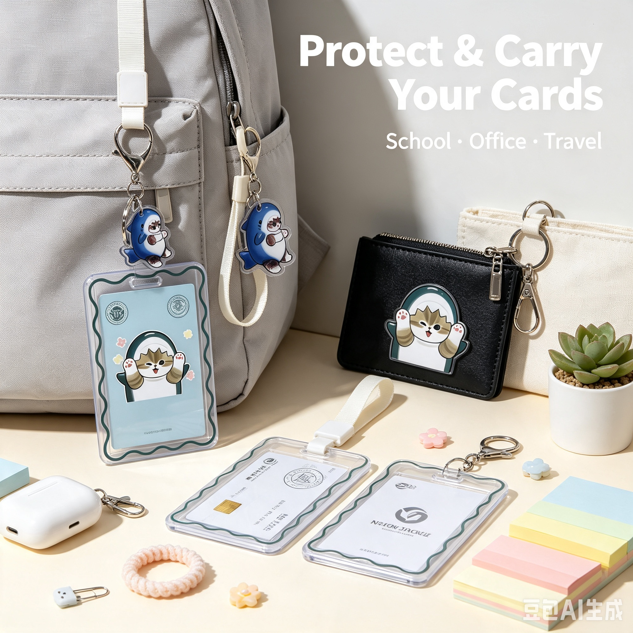 Clear Card Protector Case – Cute Cartoon ID Bank Card Holder with Keychain