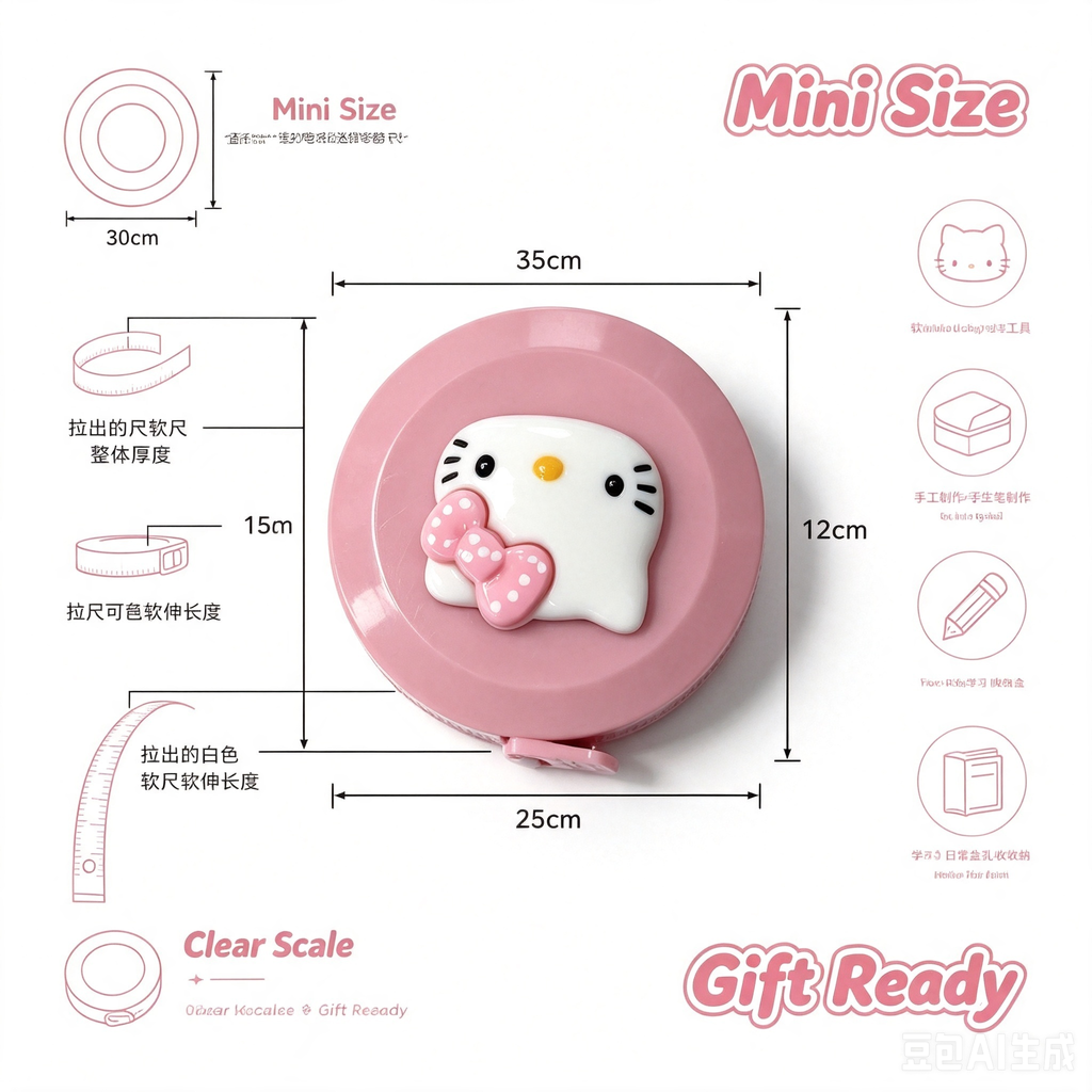 Cute Cartoon Tape Measure – Pink Mini Retractable Measuring Tape for Daily Use